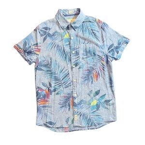Hollister Shirt Blue Linen Blend Casual Short Sleeve Button Up Floral Size S